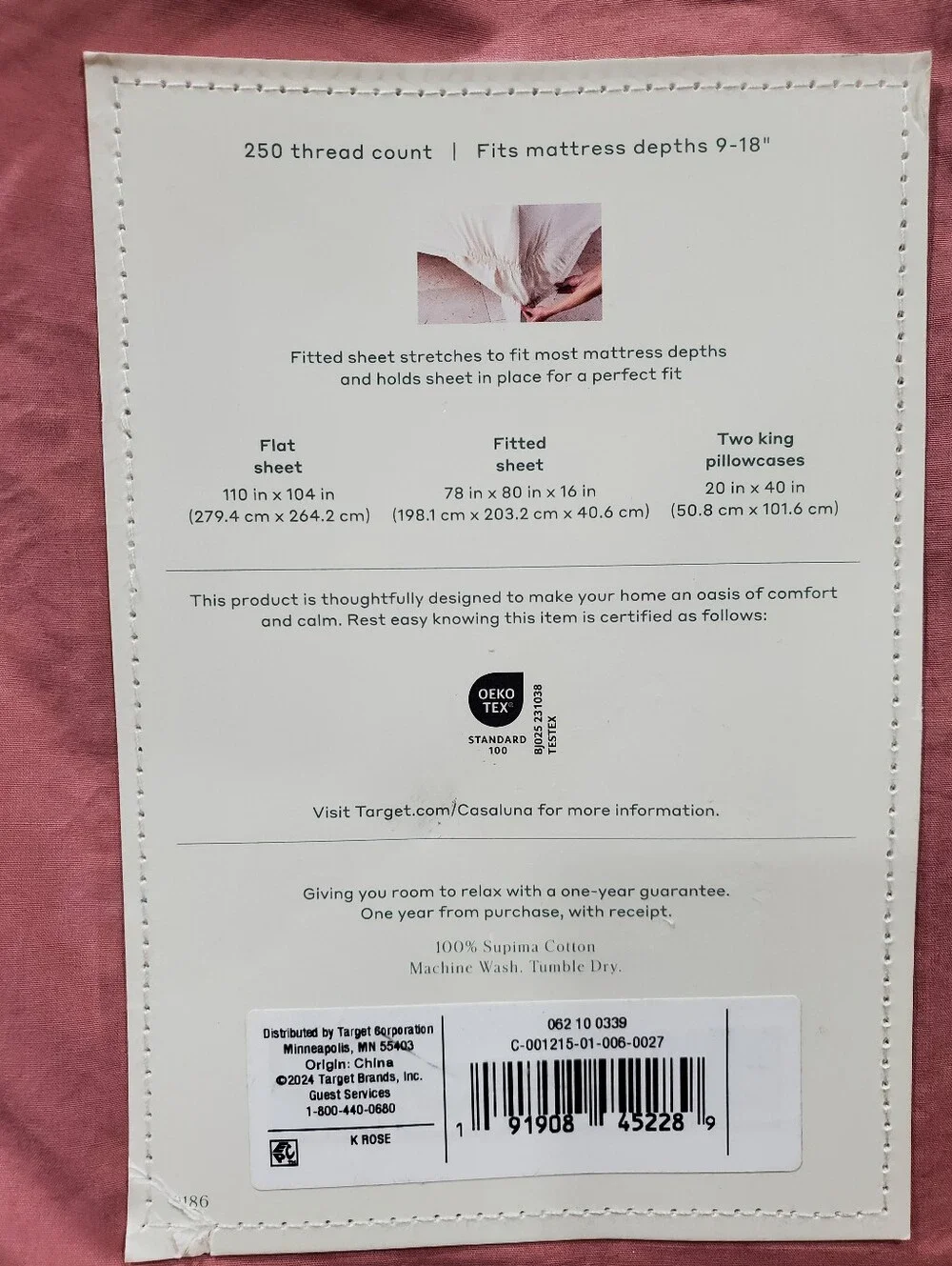 King Washed Supima Percale Solid Sheet Set Rose - Casaluna™: 250 Thread Ct